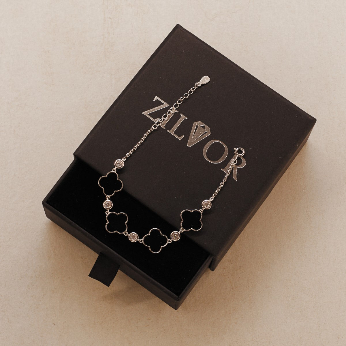 Kleeblatt Armband mit natürlichen Achat-Steinen aus 925 Silber für Damen