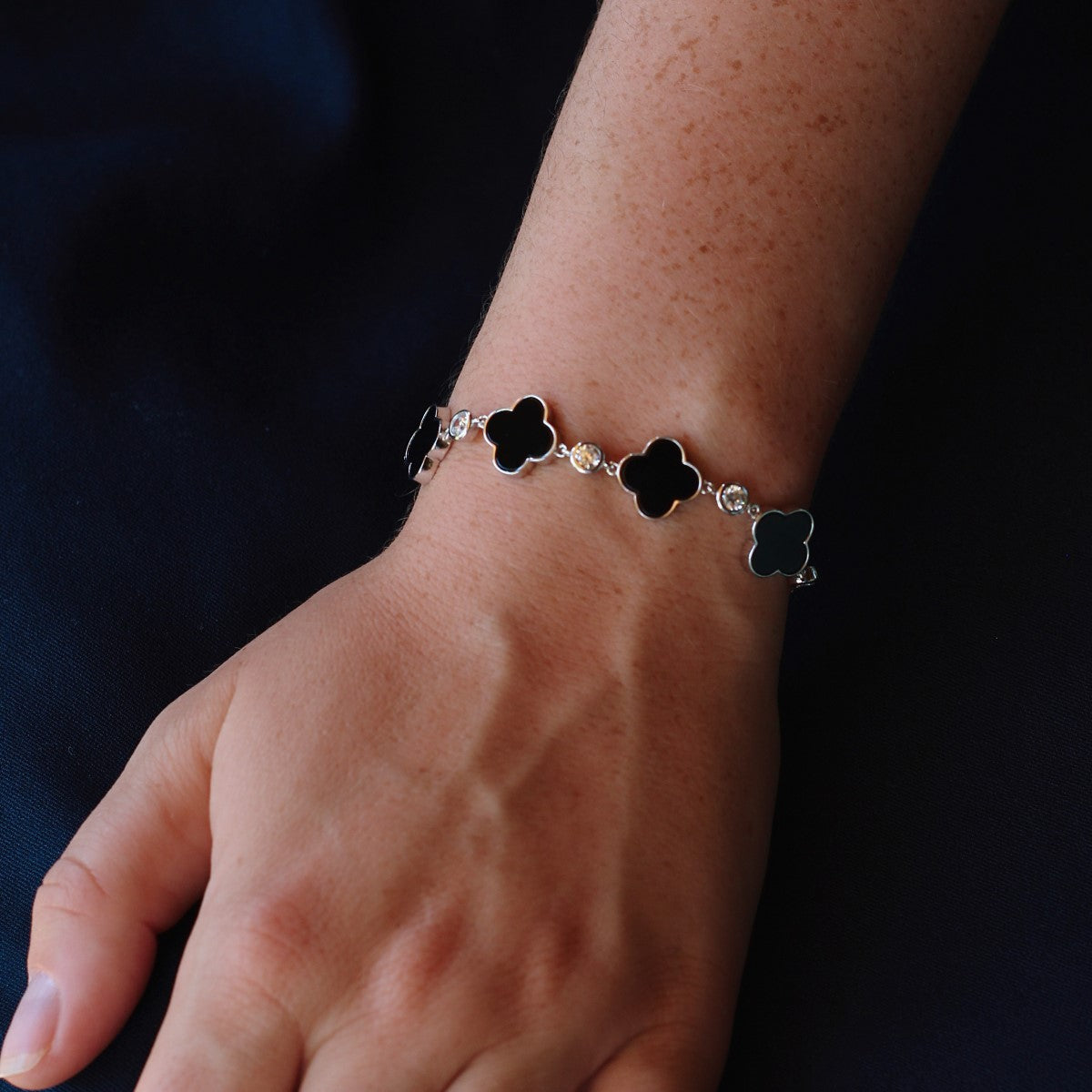 Kleeblatt Armband mit natürlichen Achat-Steinen aus 925 Silber für Damen
