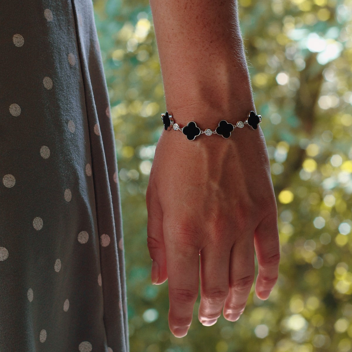 Kleeblatt Armband mit natürlichen Achat-Steinen aus 925 Silber für Damen