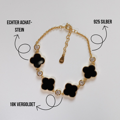 Kleeblatt Armband mit natürlichen Achat-Steinen aus 925 Silber 18K vergoldet für Damen