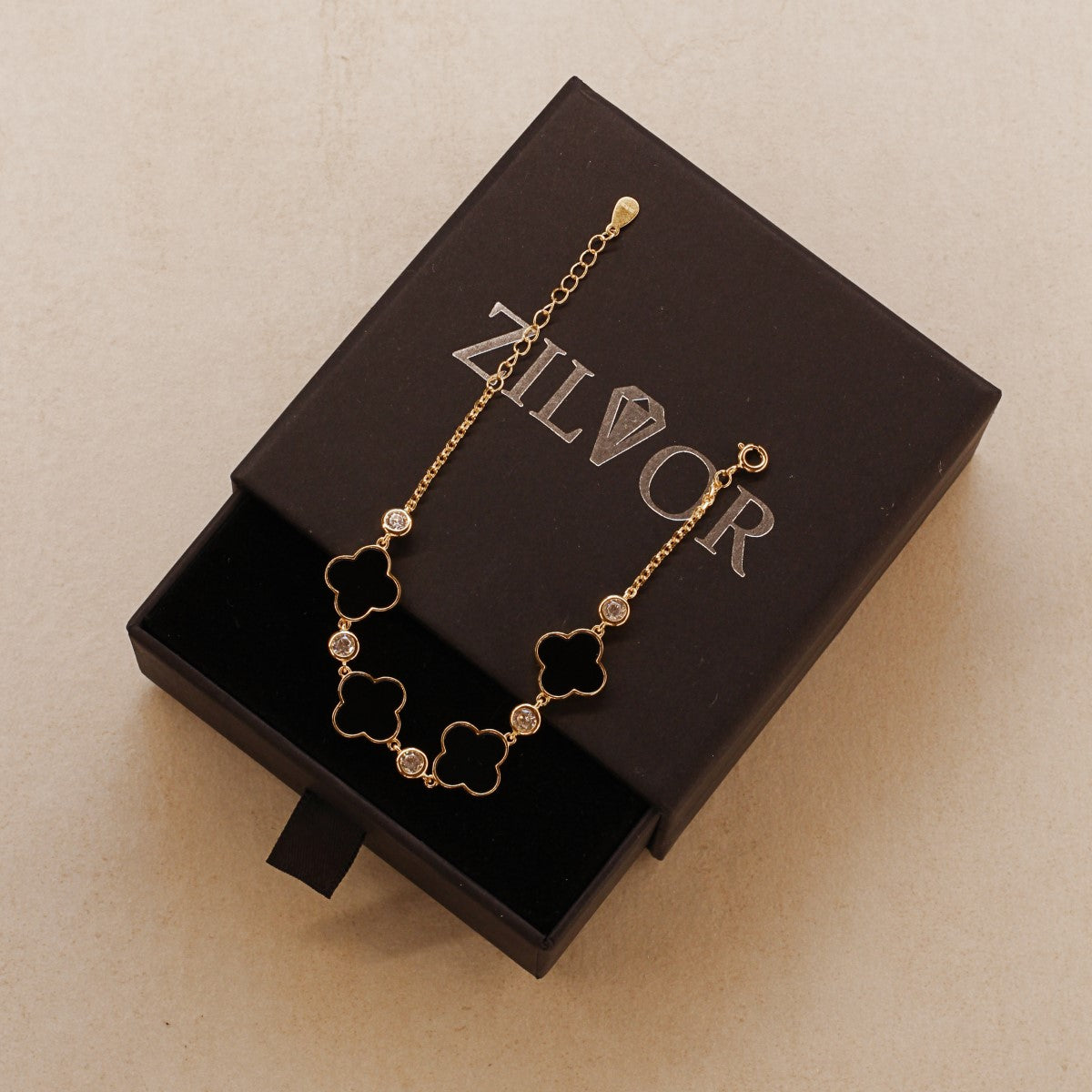 Clover Achat Armband - 925 Silber, 18K vergoldet