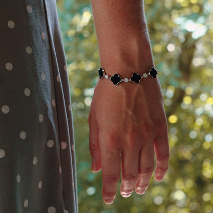 Kleeblatt Armband mit natürlichen Achat-Steinen aus 925 Silber für Damen