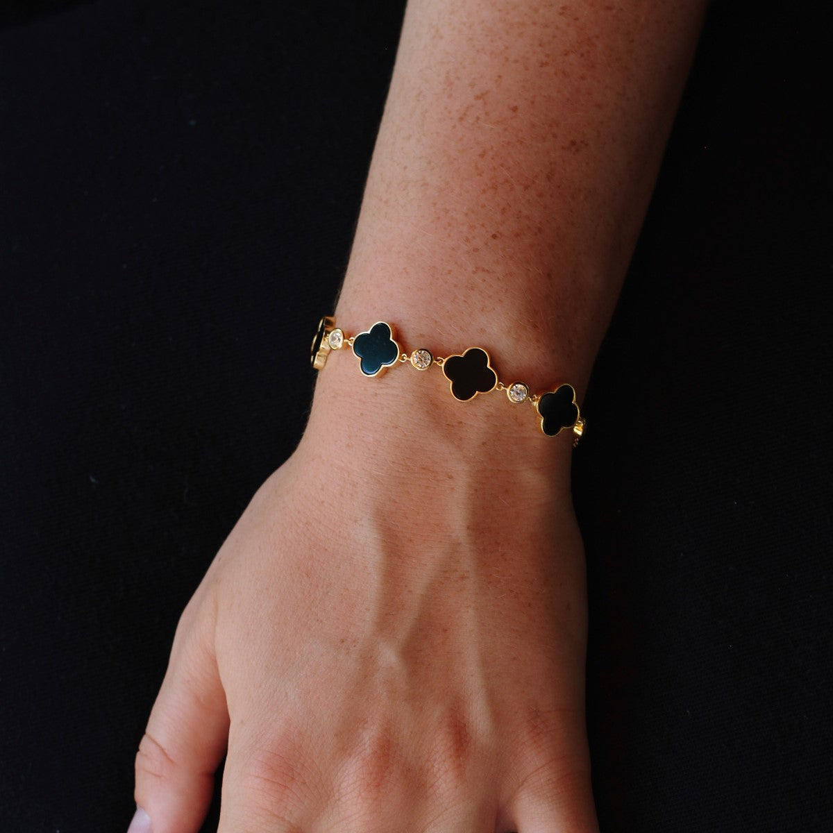 Kleeblatt Armband mit natürlichen Achat-Steinen aus 925 Silber 18K vergoldet für Damen