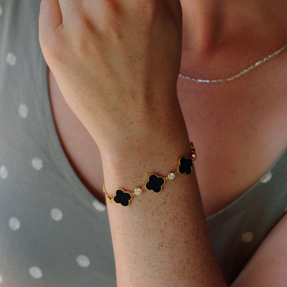 Kleeblatt Armband mit natürlichen Achat-Steinen aus 925 Silber 18K vergoldet für Damen