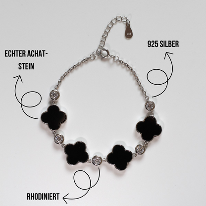 Kleeblatt Armband mit natürlichen Achat-Steinen aus 925 Silber für Damen