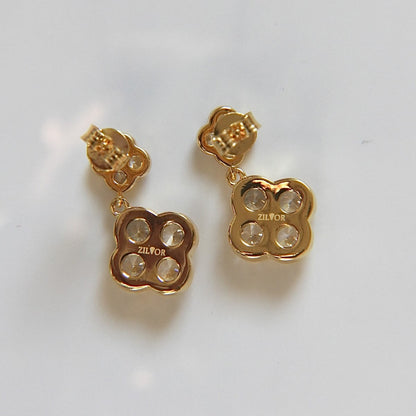 Kleeblatt Ohrringe mit Zirkonia Steinen aus 925 Silber 18K vergoldet für Damen