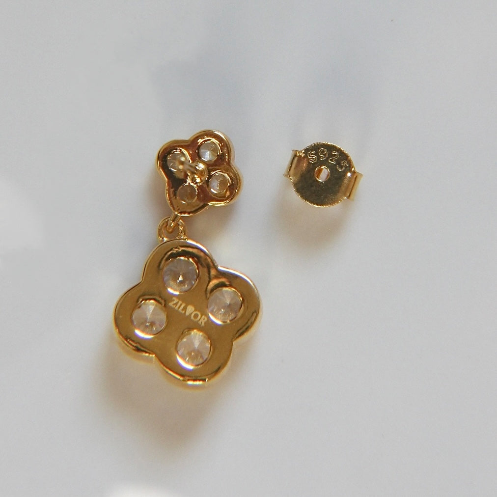 Kleeblatt Ohrringe mit Zirkonia Steinen aus 925 Silber 18K vergoldet für Damen