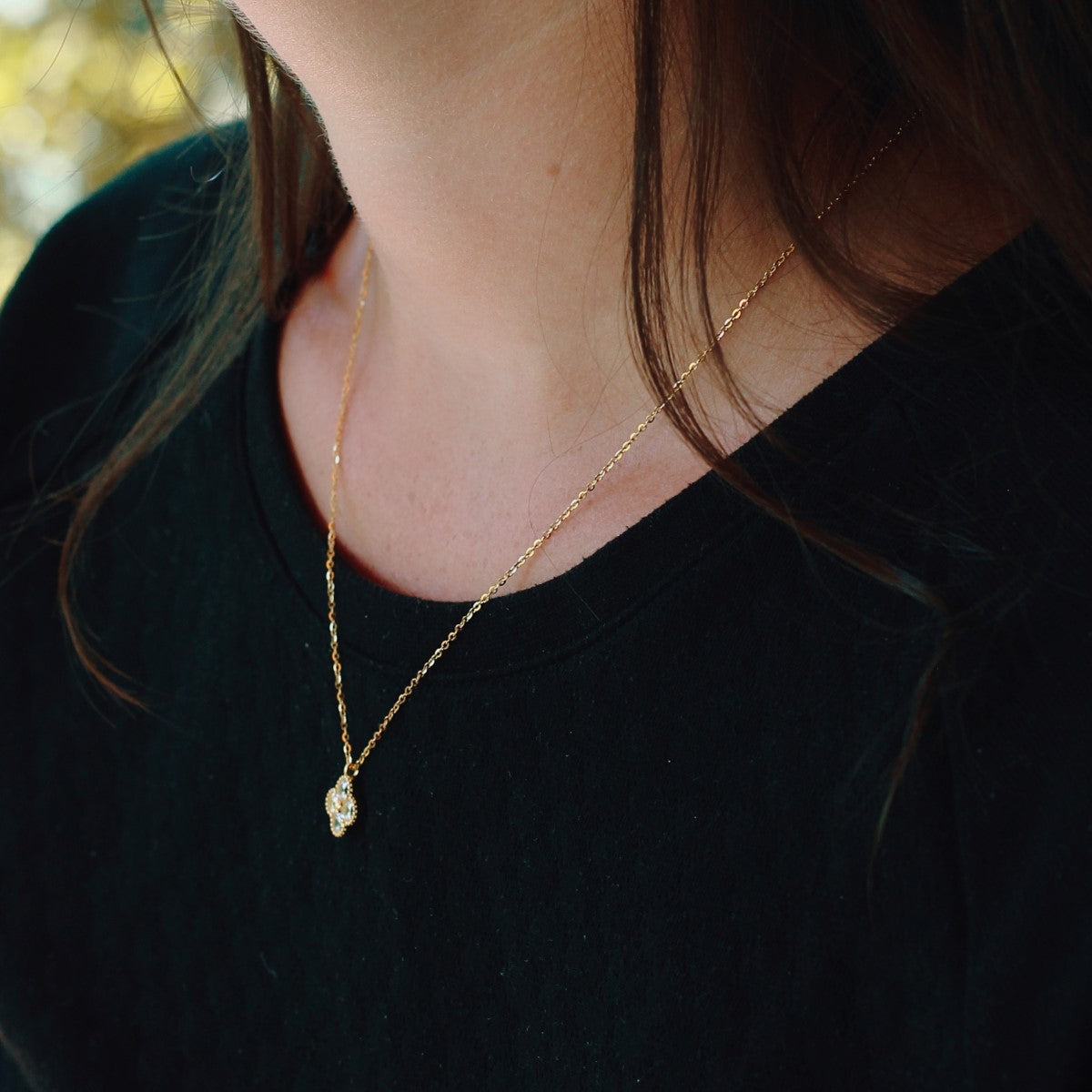 18K vergoldete Clover Kette mit mit Kleeblatt-Anhänger und funkelnden Zirkonia-Steinen für Damen